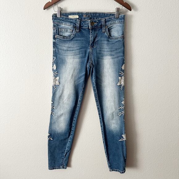 Kut from the Kloth Skinny Crochet Lace Floral Blue Jeans Women’s Size 4 - Picture 2 of 12